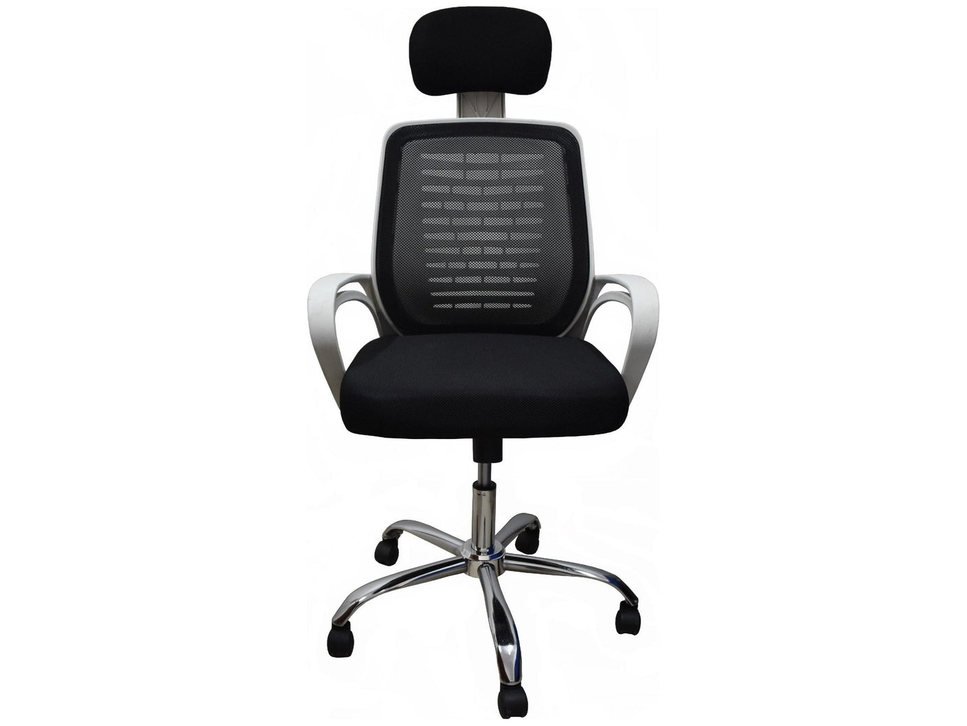 white plastic breathable mesh office chair with headrest